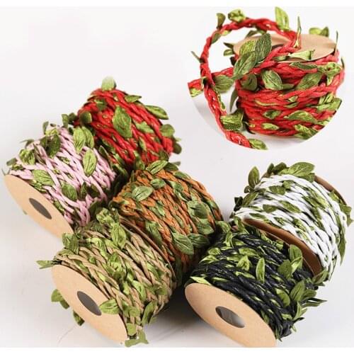 1.5cmx5M Jute Burlap Artificial Green Leaves Vine Braided Cords Wedding Birthday Party Gift Flower Decor DIY Photo Wall Ropes