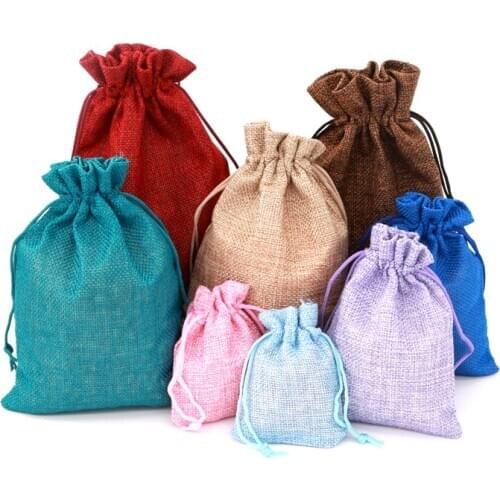 Hot sale 5pcs 15*20cm Jute Bags Bracelet Jewelry Packaging Bags Linen Drawstring Gift Bag Pouches multi-Colors custom logo extra