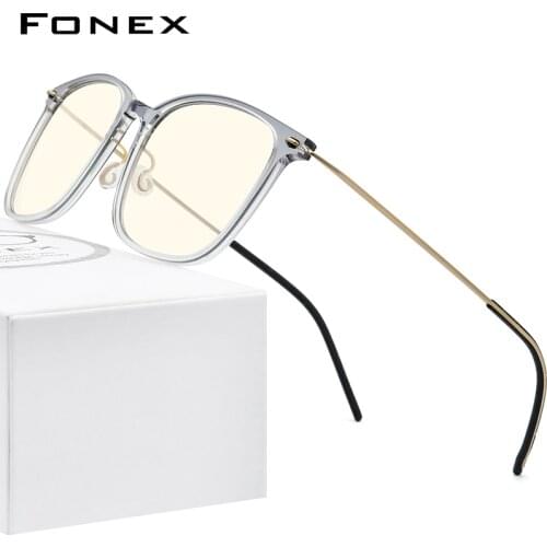 FONEX Anti Blue Light Glasses Women UV Computer Filter Eye Strain Blocking Eyeglasses Men FAB010 (Nylon Frame B Titanium Arm)