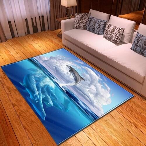 Ocean World 3D Printed Carpets Cartoon Children Bedroom Decor Large Rugs Mat Dolphin and Turtle Rugs Kids Room Soft Floor Carpet