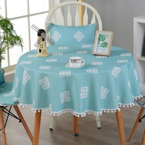 Round Table Cloth Weddding Party Hotel Tablecloth Waterproof Table Cover Geometric Flower Printed Pastoral Tablecloths Tassel