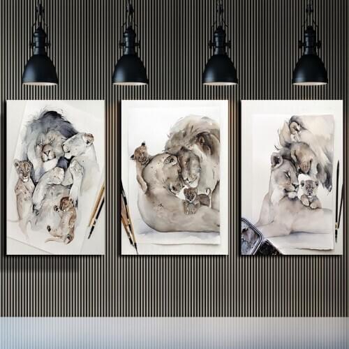 Poster Wall Pictur Family Lion Canvas Prints Decoration Aesthetic Canvas Painting Home Decor Picture Animal Print Tableau Mural