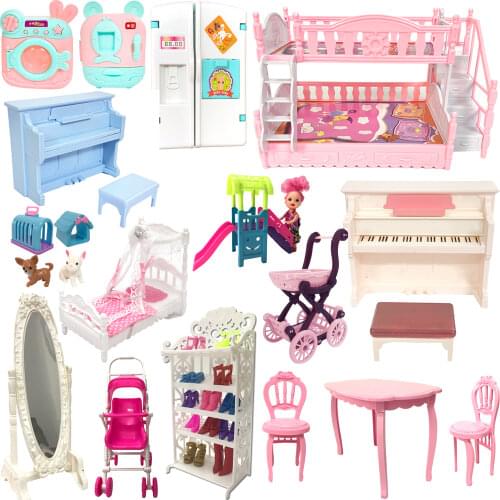 NK Mix Doll Accessories Fashion Furniture Bed Mirror Fridge Dinner Chair Shoes Rack Storage Dollhouse For Barbie Doll Toys JJ