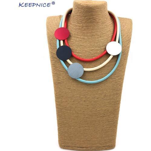 New Aluminum round shape charm Rubber rope multi layers statement choker necklace clothes accessories for new office lady