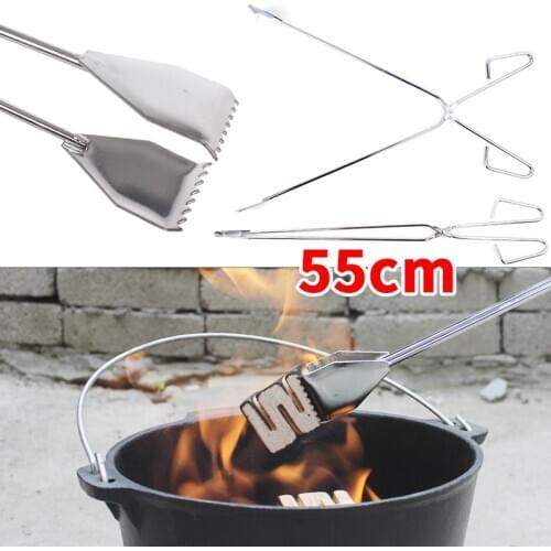 Outdoor camping food clip 55cm extended carbon charcoal BBQ bread stainless iron clip picnic barbecue tongs tool