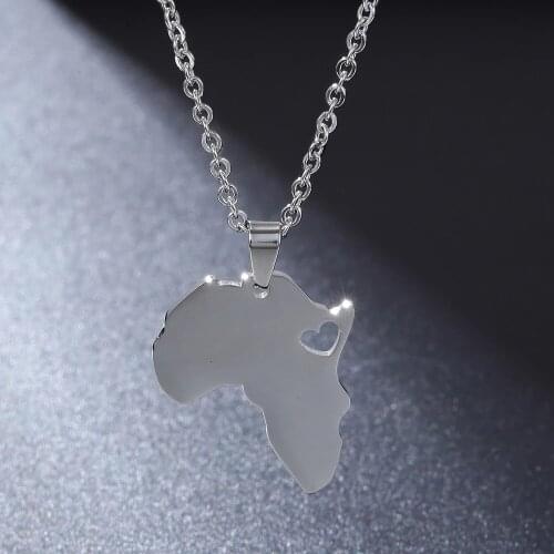 Stainless Steel Africa Map Necklace Pendant for Women Men Necklace Jewelry Collares Collier Femme