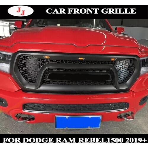 Front racing grille Fit For Dodge Ram rebel 1500 2019 up Mesh Grille Rebel Style Front Grill Hood with LED light