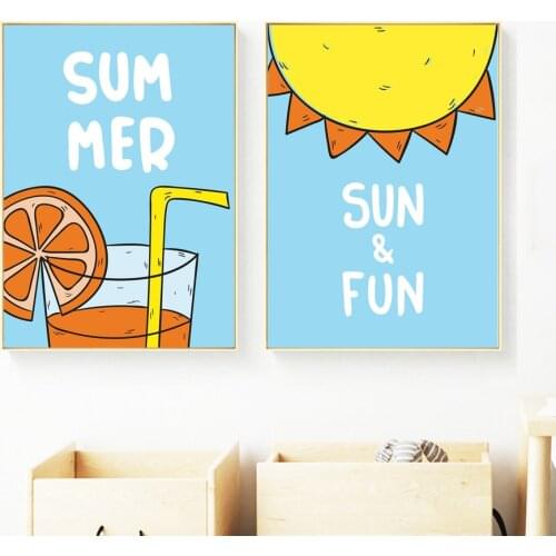 Cartoon Sun Orange Juice Poster Wall Art Canvas Painting Nordic Cute Home Decor Wall Pictures For Baby Kids Room Nursery