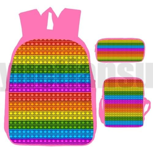 POP It Backpacks Anime Pop Fidget Bag Teenagers 3D Funny Family Game Pink Rainbow Push Bubble Bookbag 3 Pcs/Set Bags for Women