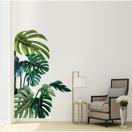 2Pcs Self-adhesive Leaves Wall Sticker PVC Tropical Eco-friendly Excellent Workmanship Plant Background Green Sticker Home Decor