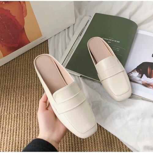 Casual Flat Heel Womens Shoes Outdoor Comfortable Slip On Slippers Ladies Closed Toe Mules Fashion Footwear Female Flats Sandal