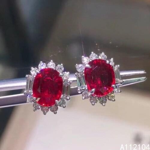 KJJEAXCMY fine jewelry 925 sterling silver inlaid natural ruby women exquisite elegant gem flower earring ear stud support detec