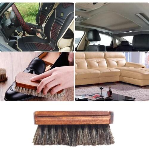 Horsehair Car Brush Brown Horse Hair Shoe Shine Brushes Wooden Handle Seat Brush For Boots Shoes Leather Care