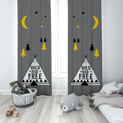 Curtains Children 3D Printed Decorative Items Home Childrens Room, Wild and Free Tent Gray Model 055