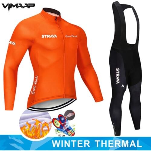 STRAVA Winter Bicycle Set Bike Cycling Team 2021 Thermal Fleece Long Sleeve Sportswear Autumn Racing Pro Jersey Suit for Men