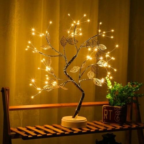 Festoon New Year Decoration Tree Lamp LED Warm Light Gold Leaf Copper Wire Tree Lamp Battery USB Universal Small Table Lamp