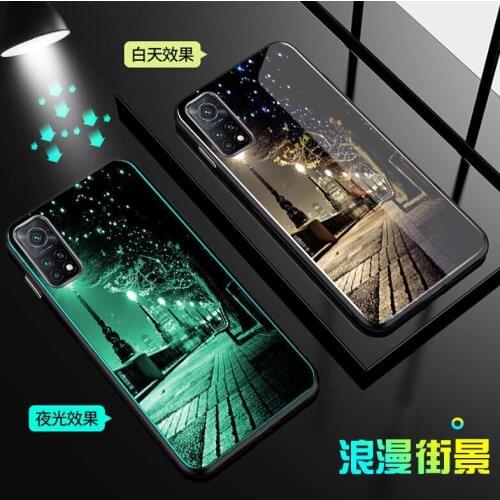 Luminous Tempered Glass Case For Xiaomi Mi 10T Pro Case Glowing Back Cover For Xiaomi Mi 10T Pro Cover Silicone Phone Bag
