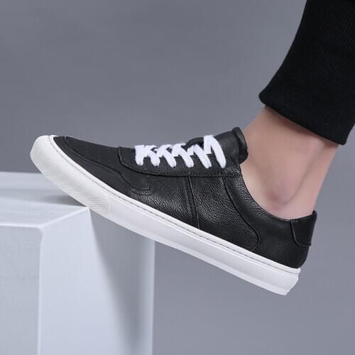 White Black Genuine Leather Shoes Mens Flats Oxfords Fashion Sneakers Design Men Causal Shoes Lace-Up Leather Shoes Men Sneaker