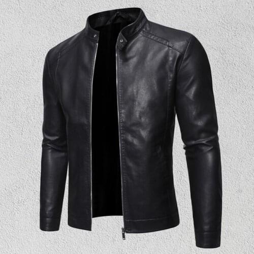Motorcycle Windbreaker Men Fashion Zipper Closure Stand Collar Men Jacket Faux Leather Windproof Slim Motorcycle Jacket 5XL