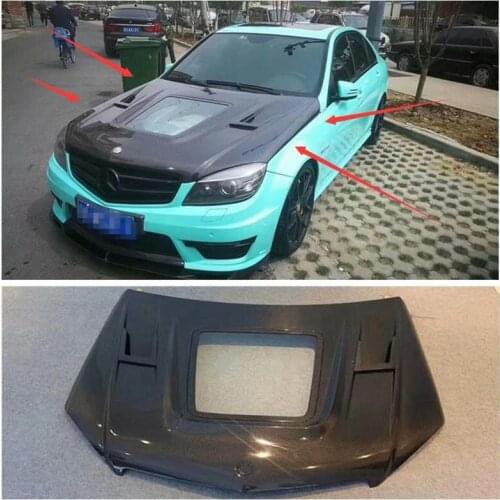 High quality Carbon Fiber Clear Glass Front Bumper Engine Hood Vent Cover For Mercedes-Benz C-class W204 C63 AMG 2007-2014