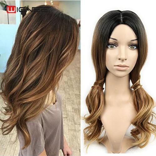 Wignee 3 Tone Ombre Women Wig Black to Brown Blonde Middle Part Heat Resistant Synthetic Wigs Cosplay Hair For African American