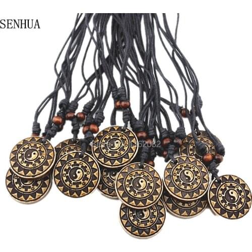 Jewelry Wholesale Lots 12PCS Imitation Bone Carved Tai Chi Gossip Charm Pendant Necklace For Men Womens Amulet MN618
