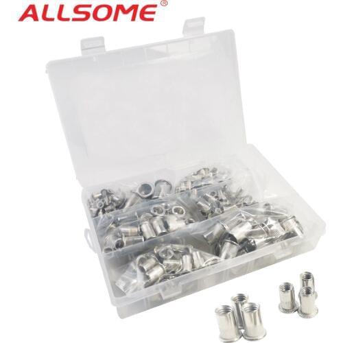 ALLSOME 300Pcs Stainless Steel Riveter Nut M3 M4 M5 M6 M8 M10 M12 Head Rivet Nuts Set Nuts Insert Reveting Multi Size with BOX