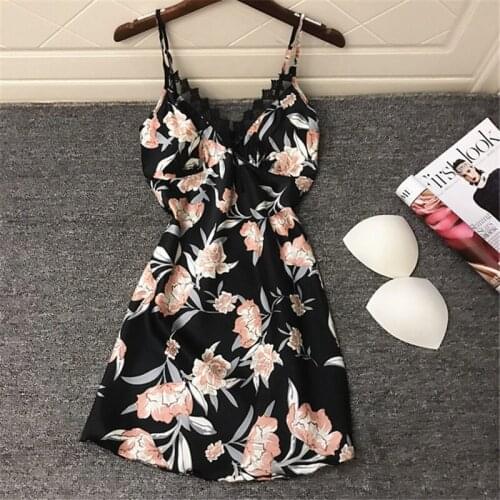 Nightdress la robe du soir sexy female open-back lace hollow temptation strap nightdress slim printing home service Nightgown