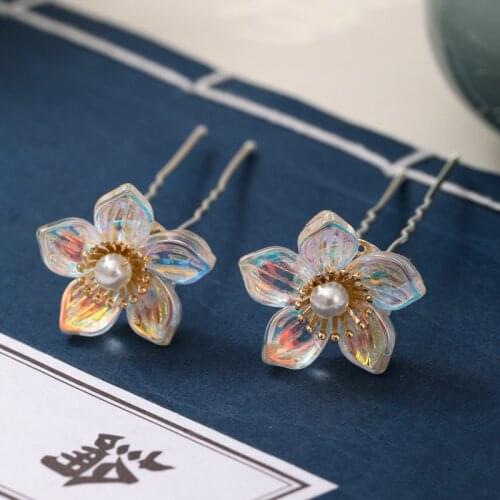 Newly 2pcs Bride Jewelry Tiaras Glitter Flower Hairpin Decorated a Pearl Suitable Daily Wear Women Wedding Accessories