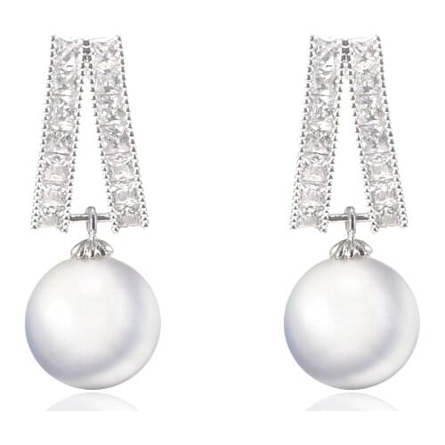 LADYCHIC 2020 Trendy Simulated Pearl Stud Earrings for Women Exquisite Square Zircon Rhinestone Earring Jewelry Gift LE1443