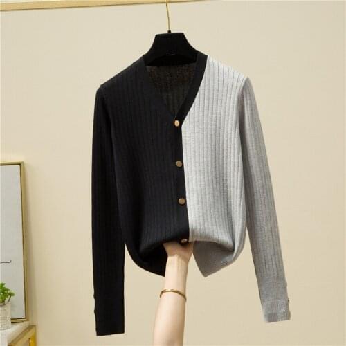 2021 Women Cardigan Winter Patchwork Sweater Long Sleeve V-Neck Autumn Womans Sweater Cardigans Knit Jumpers Pull Femme Fall