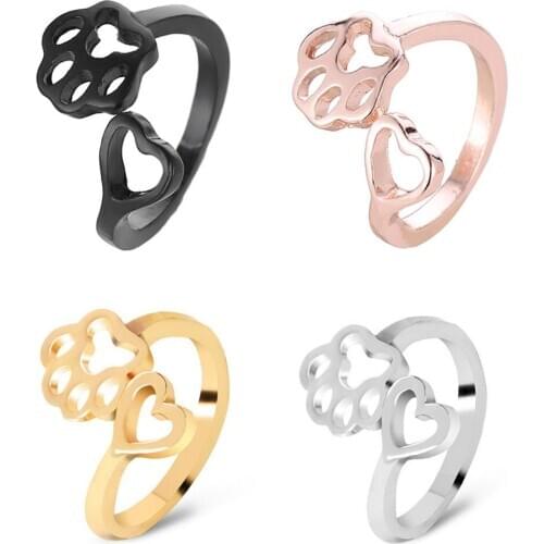 Love Heart Dog Pet Paw Print Open Ring For Women Girl 4 Colors Cute Romantic Knuckle Finger Ring Shellhard Statement Jewelry