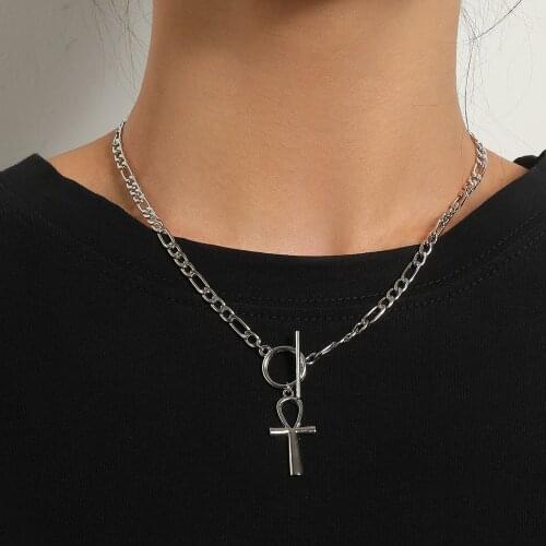 Fashion New OT Buckle Geometric Shape Necklace Pendant Women Creative Personality Simple Sweater Chain Necklace Jewelry