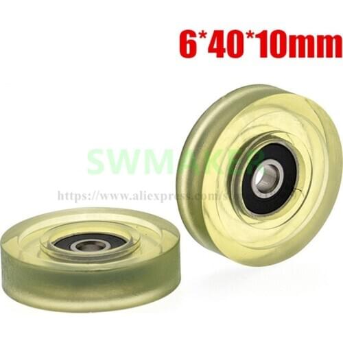 1pcs 6*40*10mm 626 bearing, polyurethane coated pulley, soft rubber, mute, 4cm diameter conveyor belt press