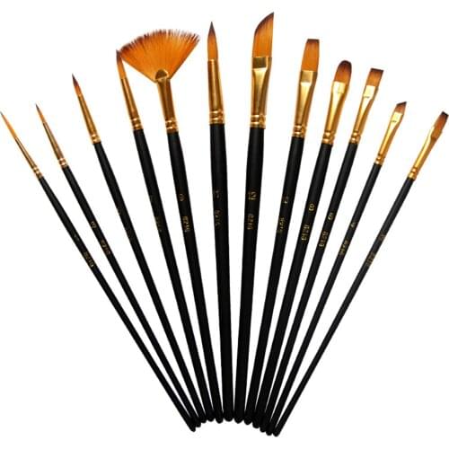 12pcs Paint Brushes Set Kit Artist Paintbrush Multiple Mediums Brushes with Nylon Hair for Artist Acrylic Gouache Oil Painting