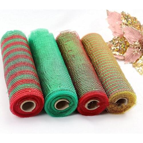 26cm*10 Yards/Roll Flower Packing Net Christmas Decoration Bow Gauze Gold Wire Mesh Cloth Party DIY Holiday Festival Supplies