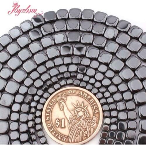 3,4,6mm Flat Square Black Square Hematite (No Magnetic) Natural Stone Beads For DIY Women Bracelet Necklace Jewelry Making 15"