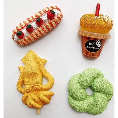 Handmade painted Strawberry Cream Matcha Octopus Bread 3D Fridge Magnets Tourism Souvenirs Refrigerator Magnetic Stickers Gift