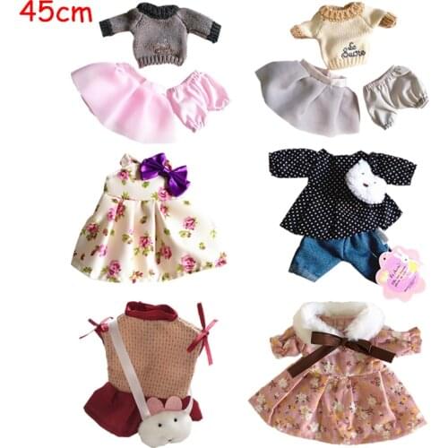 45cm Clothes for Dolls Rabbit Cat Bear Plush Toys Dress Skirt Sweater Doll Accessories for bjd 1/4 Clothes for Baby Dolls