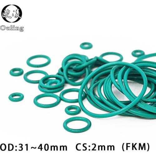 5PC Fluorine rubber Ring Green FKM O ring Seal OD31/32/33/34/35/36/37/38/39/40*2mm Rubber O-Ring Seal Oil Rings Gaskets Washer