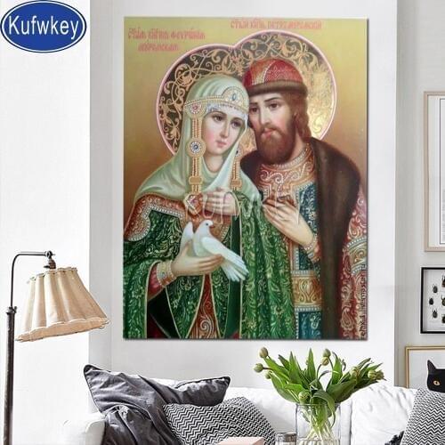 5d diy diamond painting Sts. Peter and Fevronia off Murom mosaic diamond embroidery full square round cross stitch home decor