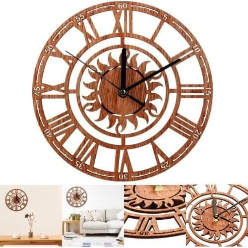 Newest 23.5*23.5cm Vintage Wooden Wall Clock Shabby Chic Rustic Antique Watches Kitchen Home Decor