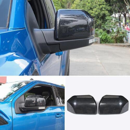 For Ford F150 2019-2020 2PCS Carbon Fiber ABS Chrome Car Side Door Rearview Mirror Cover Trim Moldings Car Styling