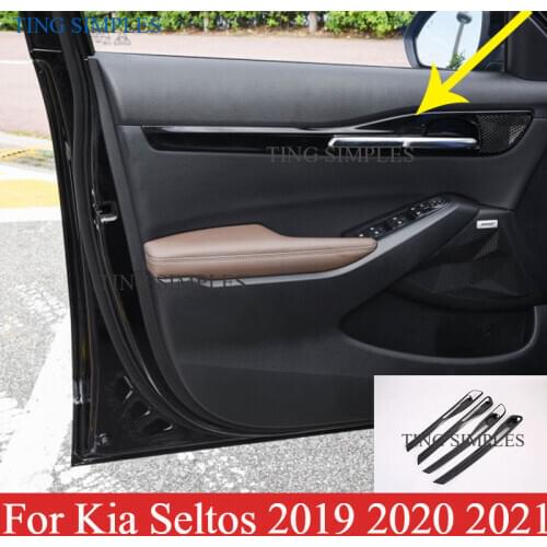 For Kia Seltos 2019 2020 2021 Carbon Fiber/abs chrome Interior Door Decoration Panel Cover Trim Car Accessories car styling