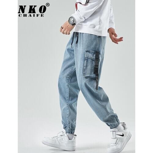CHAIFENKO Mens M-8XL Cargo Jeans Pants Men 2021 New Fashion Casual Harem Joggers Trousers Men Multiple Pockets Denim Jeans Men