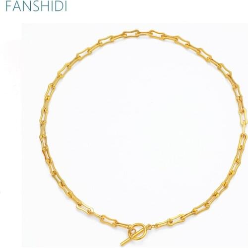FANSHIDI Stainless Steel Long Heavy Choker Toggle T bar Charm For Women Chunky Chain Female Jewelry