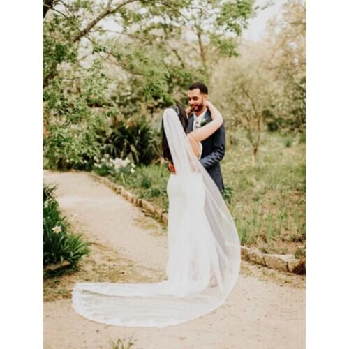 White Ivory Lace Edge Cathedral Length Wedding Bridal Veil+Comb White applique veil bridal wedding accessories Beige 3 meters