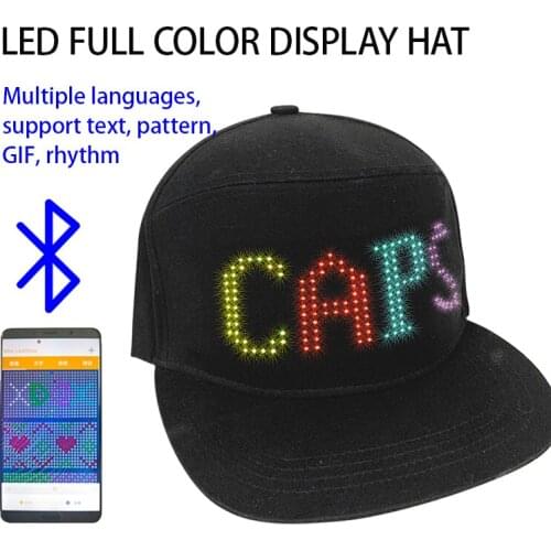 Rechargeable Bluetooth Programmable Scrolling Text Full Color Soft Screen LED Hat Dj Concert Party Baseball Mens Cotton Sun Hat