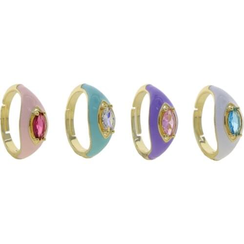 Gold Color Pastel Enamel Pink White Blue Purple Colorful Summer Hot Selling Ring For Women
