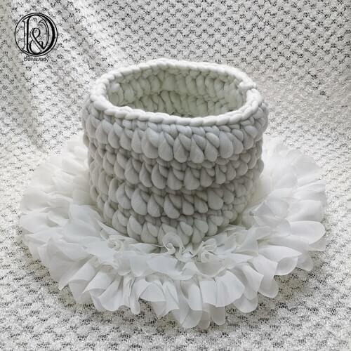Don&Judy Diameter 50cm Flower Style Mat Soft Chiffon Cushion + Basket +150x100cm Backdrop Set Newborn Photography Baby Props